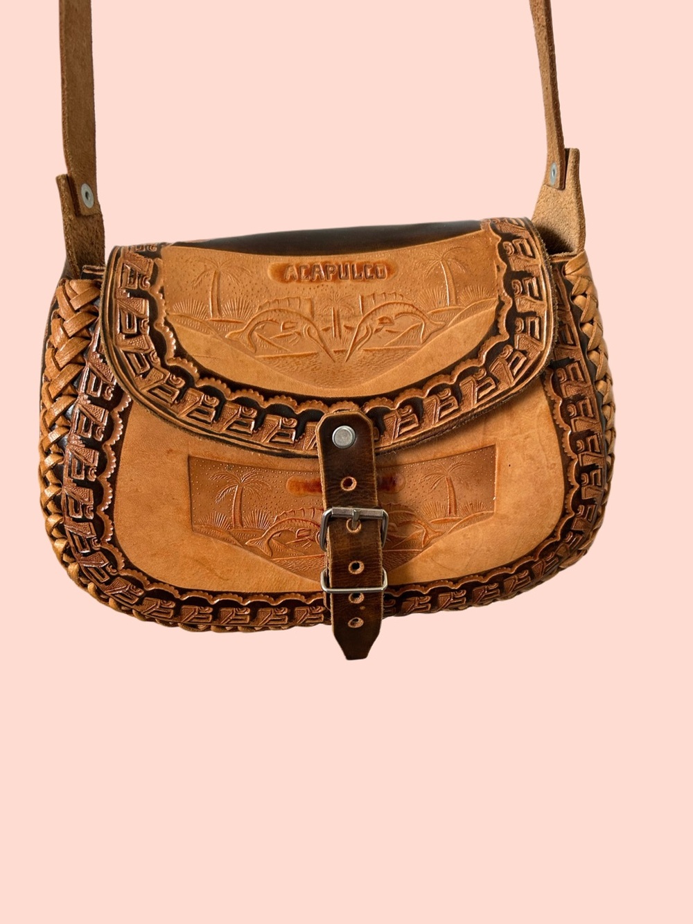 Handcrafted Tan Leather Crossbody from Acapulco